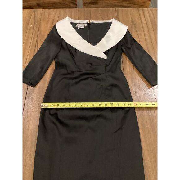 Kay Unger Portrait Black white V-Neck Shawl Collared Sheath ruche cocktail dress - Picture 3 of 12